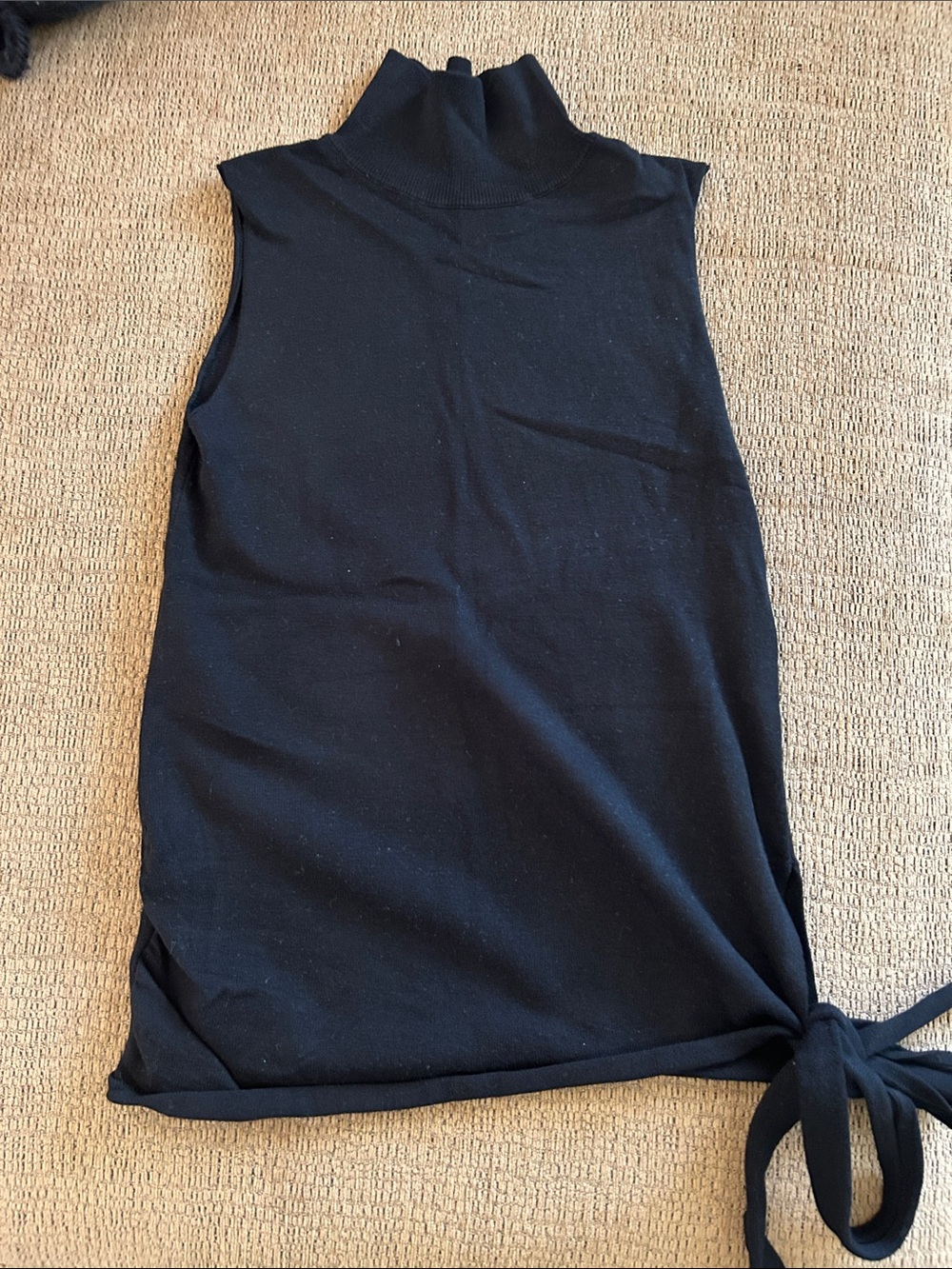 Zara Black Sleeveless Mock Neck Top with Tie Detail